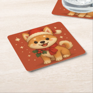 Dessous-de-verre Carré En Papier Joli chiot de Noël