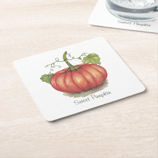 Dessous-de-verre Carré En Papier Joli Citrouille Avec Vins En Aquarelle (Incliné)