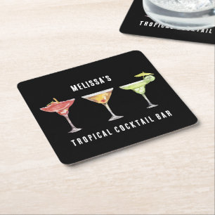 Dessous-de-verre Carré En Papier Joli cocktail aquarelle personnalisé