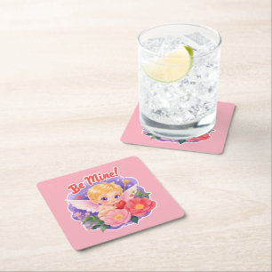 Dessous-de-verre Carré En Papier Joli Cupidon de la Saint-Valentin avec "Sois à moi