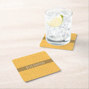 Dessous-de-verre Carré En Papier Joli Daffodil Gold Quatrefoil Personnalisé