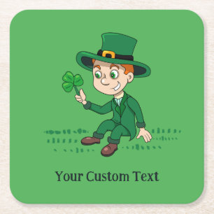 Dessous-de-verre Carré En Papier Joli dessin animé leprechaun avec shamrock et arc-