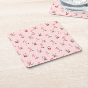 Dessous-de-verre Carré En Papier Joli En vichy rose, lapins et ours !