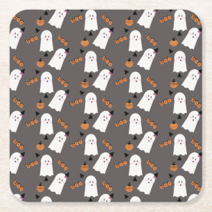 Dessous-de-verre Carré En Papier Joli fantôme d'Halloween lutin orange gris confett