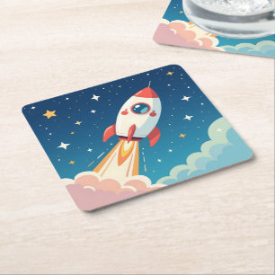 Dessous-de-verre Carré En Papier Joli fusée spatiale qui décolle