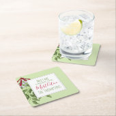 Dessous-de-verre Carré En Papier Joli hiver Botanique de Noël Vert (En situation)