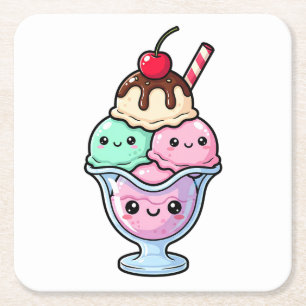 Dessous-de-verre Carré En Papier Joli kawaii sundae de glace