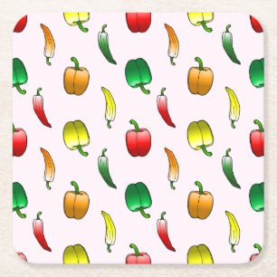Dessous-de-verre Carré En Papier Joli motif avec des poivrons et des poivrons doux