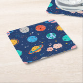 Dessous-de-verre Carré En Papier Joli Motif Planète Souriante (Incliné)