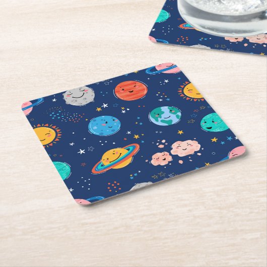 Dessous-de-verre Carré En Papier Joli Motif Planète Souriante (Incliné)