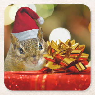 Dessous-de-verre Carré En Papier Joli Noël Chipmunk