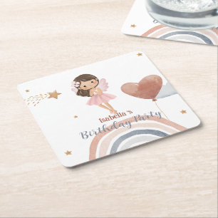Dessous-de-verre Carré En Papier Joli petit ange filles afro Ballon Anniversaire