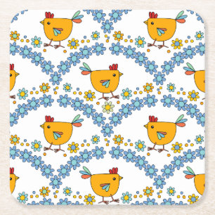 Dessous-de-verre Carré En Papier Joli poulet coloré et fleur