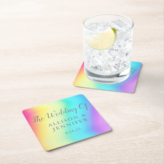 Dessous-de-verre Carré En Papier Joli Rainbow Fade Personnalisé Mariage LGBTQ (En situation)