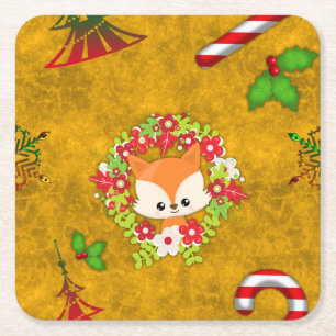 Dessous-de-verre Carré En Papier Joli renard de Noël