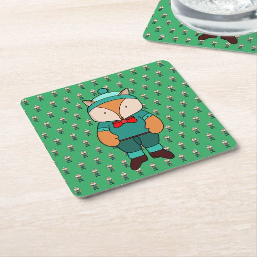 Dessous-de-verre Carré En Papier Joli renard vert (Incliné)