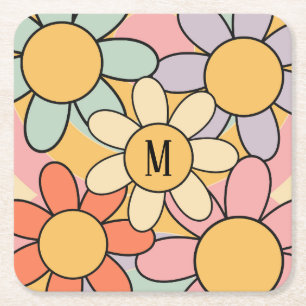 Dessous-de-verre Carré En Papier Joli style rétro coloré fleurs marguerites