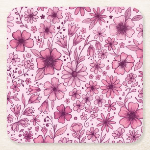 Dessous-de-verre Carré En Papier Jolie Fête d'Anniversaire aux Fleurs Sauvages Rose