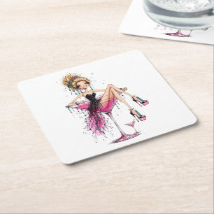 Dessous-de-verre Carré En Papier Jolie fille aguicheuse dans un verre à Martini