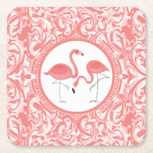 Dessous-de-verre Carré En Papier Jolie Paire De Flamants roses Roses Avec Fils