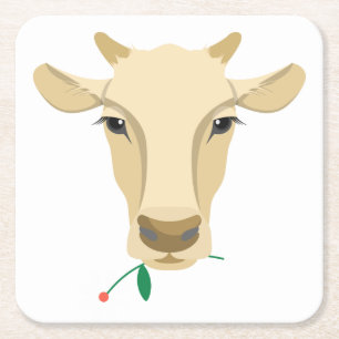 Dessous-de-verre Carré En Papier Jolie vache de ferme noir blanc campagne