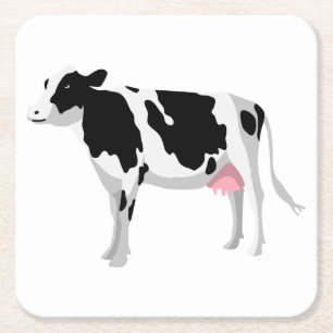 Dessous-de-verre Carré En Papier Jolie vache de ferme paysanne noir et blanc