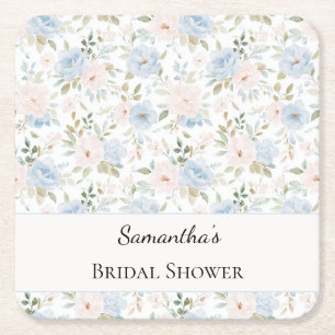 Dessous-de-verre Carré En Papier Jolies Fleurs Roses Bleues pour une Mariée