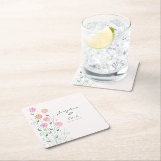 Dessous-de-verre Carré En Papier Jolies Marguerites de Campagne Fleurs Roses