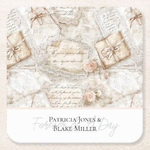 Dessous-de-verre Carré En Papier Jolies Roses Romantiques Roses Fleurs Rouges Lettr