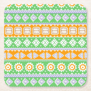 Dessous-de-verre Carré En Papier Jolis motifs ethniques orange et vert