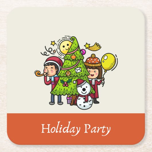 Dessous-de-verre Carré En Papier Jouer Mignonne main dessinée Fête Noël (Devant)
