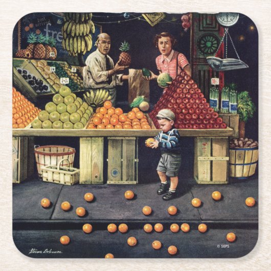 Dessous-de-verre Carré En Papier Jouet et oranges (Devant)