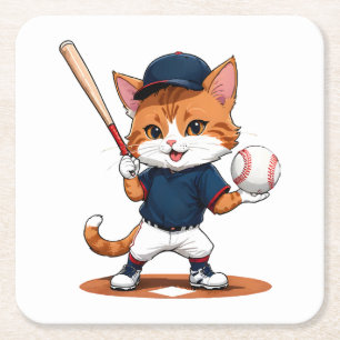 Dessous-de-verre Carré En Papier Joueur de baseball chat