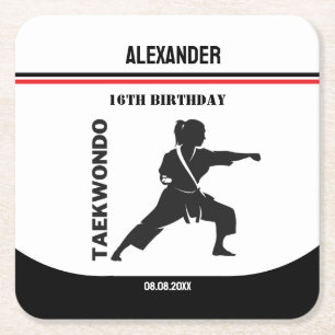 Dessous-de-verre Carré En Papier Joueur de Taekwondo, Cadeau d'anniversaire, Karate