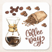 Dessous-de-verre Carré En Papier Jour du café Cool rustique brun Espresso Blanc (Devant)