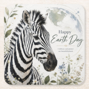 Dessous-de-verre Carré En Papier Joyeuse Journée de la Terre Zebra Faune