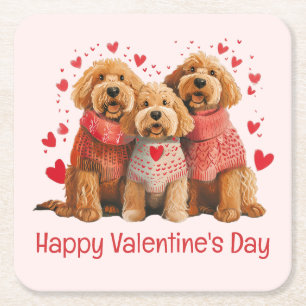 Dessous-de-verre Carré En Papier Joyeuse Saint-Valentin Goldendoodle Chiens