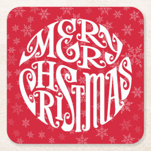 Dessous-de-verre Carré En Papier Joyeuse typographie de Noël Joyeux voeux