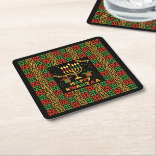 Dessous-de-verre Carré En Papier Joyeuses bougies Kwanzaa Rouge Noir Jaune Jaune