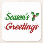 Dessous-de-verre Carré En Papier Joyeuses Fêtes Holly Noël rouge vert (Devant)