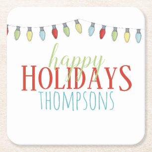 Dessous-de-verre Carré En Papier Joyeuses Fêtes Lumières de Noël Personnalisées