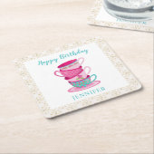 Dessous-de-verre Carré En Papier Joyeuses tasses de fête de thé d'anniversaire mign (Incliné)