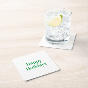 Dessous-de-verre Carré En Papier Joyeuses vacances blanc vert simple élégance fête
