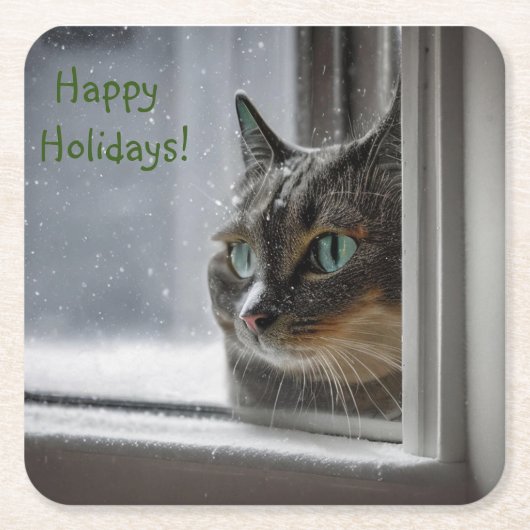 Dessous-de-verre Carré En Papier Joyeuses vacances Kitty Cat Dessous de verre (Devant)