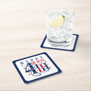 Dessous-de-verre Carré En Papier Joyeux 4 juillet rouge blanc et bleu