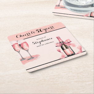 Dessous-de-verre Carré En Papier Joyeux 50 ans Anniversaire au Champagne Rose