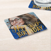 Dessous-de-verre Carré En Papier Joyeux 60e anniversaire Script photo personnalisée (Incliné)