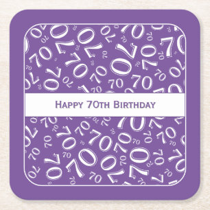 Dessous-de-verre Carré En Papier "Joyeux 70e anniversaire" Motif de numéros violet/