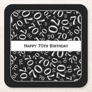 Dessous-de-verre Carré En Papier "Joyeux 70e anniversaire" Noir/Blanc Motif numériq