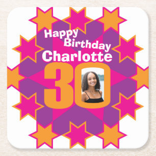 Dessous-de-verre Carré En Papier Joyeux anniversaire 30ème nom et dessous de verre 